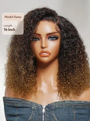 UNice 7x5 Bye Bye Slip™ Lace Dark Brown to Golden Caramel Ombre Curly Glueless Wig with Invisi Drawstring