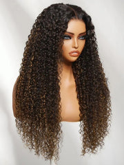 UNice 13x4 & 7x5  Bye Bye Slip™ Lace Frontal Brown with Caramel Highlights Jerry Curly Glueless Wig with Invisi Drawstring