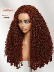 UNice Reddish Brown Burmese Curly Wig With Finger Coil Ends Bye-Bye Slip™ 7×5 Lace Closure Glueless Glam-Ready Natural Volume