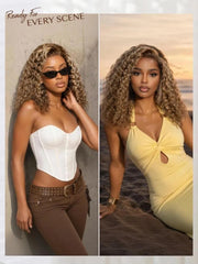 UNice Honey Blonde Highlights Water Curly Wig Bye-Bye Slip™ 7×5 Lace Closure Glueless Glam-Ready Festival Chic Short Curls Blonde Dimension