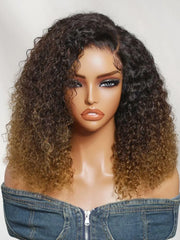 UNice 7x5 Bye Bye Slip™ Lace Dark Brown to Golden Caramel Ombre Curly Glueless Wig with Invisi Drawstring