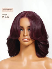 UNice 100% Human Hair Black Cherry Bye-Bye Knots™ 7x5 Lace Glueless Bob Drawstring Body Wave Wig 150% Density