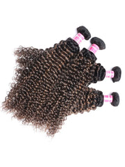 UNice #FB30 Brown Balayage Highlight 4Pcs Jerry Curly Human Hair Bundles