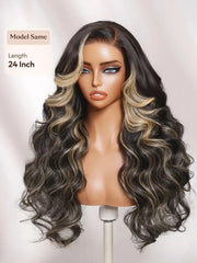UNice 7x5 Bye Bye Slip™ Lace Black With Blonde Face-Framing Highlights Body Wave Wig with Side Part Bangs