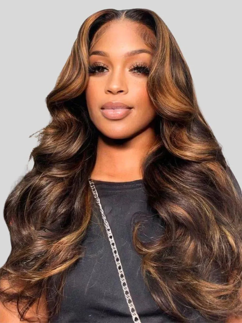 UNice Brown Balayage 13x4 Lace Closure With 3Pcs Body Wave Bundles
