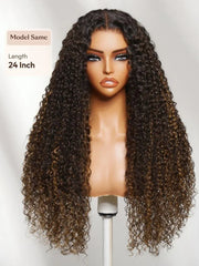 UNice 13x4 & 7x5  Bye Bye Slip™ Lace Frontal Brown with Caramel Highlights Jerry Curly Glueless Wig with Invisi Drawstring