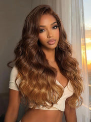 UNice 13x4 Bye Bye Slip™ Lace Frontal Auburn Copper Ombre Body Wave Glueless Wig with Invisi Drawstring