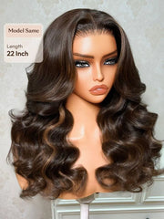 UNice Bye-Bye Slip™ Chocolate Brown Balayage 7×5 Lace Closure Glueless Glam With Highlights Loose Wave Wig With Invisi Drawstring