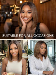 UNice 7x5 Bye Bye Slip & 13x4 Pre-Everything Lace Black to Chestnut Brown Ombre Yaki Straight Wig With Invisi Drawstring