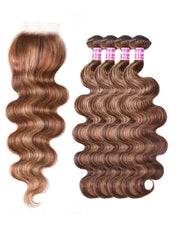 UNice Honey Blonde Piano Highlighted Body Wave 4Pcs Bundles With Closure