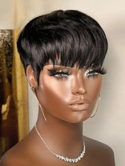 UNice Short Pixie Cut Human Hair Glueless Wig With Side Bangs