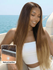 UNice 360 HD Lace Pre-plucked Luxury Raw Virgin Hair Brown to Honey Blonde Ombre Silky Straight Wig with Dark Roots
