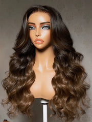 UNice 13x4 Bye Bye Slip™ Lace Frontal Soft Ombre Caramel Brown Balayage Body Wave Wig with Invisi Drawstring