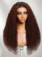 UNice 13x4 Pre-Everything™ Lace Frontal Auburn Red With Dark Roots Gluless Jerry Curly Wig with Invisi Drawstring