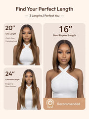 UNice 7x5 Bye Bye Slip & 13x4 Pre-Everything Lace Black to Chestnut Brown Ombre Yaki Straight Wig With Invisi Drawstring