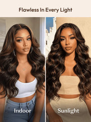 UNice 7x5 Bye Bye Slip™ Lace Black with Golden Brown Highlights Body Wave Wig With Flexi-Fit Drawstring 150% Density