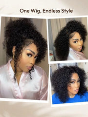 UNice 7x5 Lace Bye Bye Slip Glueless Wig Black Kinky Curly Wig With 4C Baby Hair 150% Density Drawstring Wig