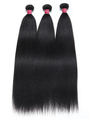 UNice Natural Black 4x4 Lace Closure With 3Pcs Yaki Straight Bundles