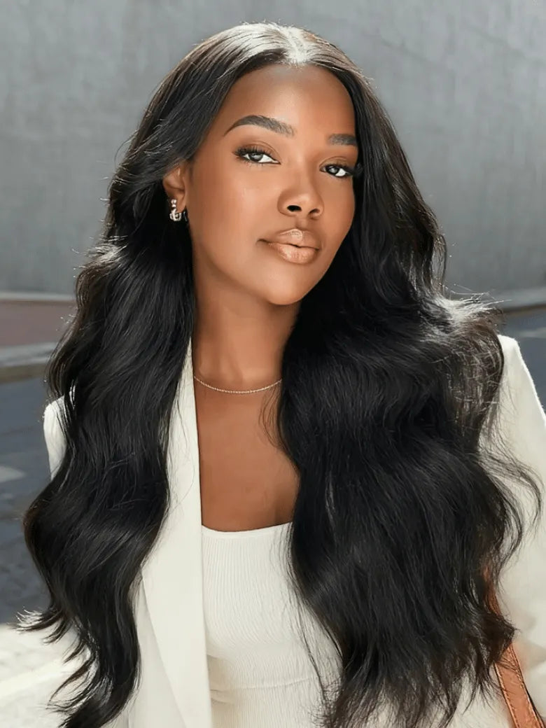 UNice InvisiBlend™ V Part Glueless Yaki Straight Natural Black Wig With Invisi Drawstring 100% Human Hair 180% Density