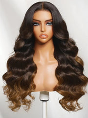 UNice 13x4 Bye Bye Slip™ Lace Frontal Dark to Brown Ombre with Caramel Blonde Ends Yaki Body Wave Glueless Wig