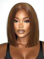 UNice 2x6 Lace Closure Medium Brown Glueless Blunt Cut Bob Wig