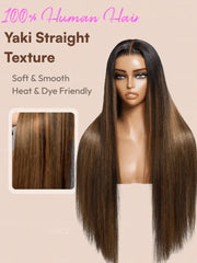 UNice Balayage Highlights 100% Human Hair 13x4 Pre-Everything™ Lace Frontal Yaki Straight Drawstring Wig