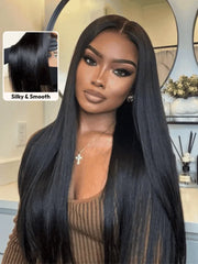 UNice 13x4 Bye Bye Slip™ Glueless Lace Black Straight Bleached Knots Drawstring Wig No Baby Hair 150% Density