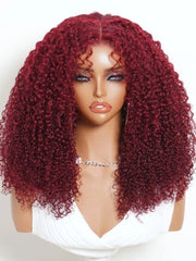 UNice Bye-Bye Knots™ 7x5 Lace Glueless Cherry Red Layered Kinky Curly Wig with Soft Curly Bangs