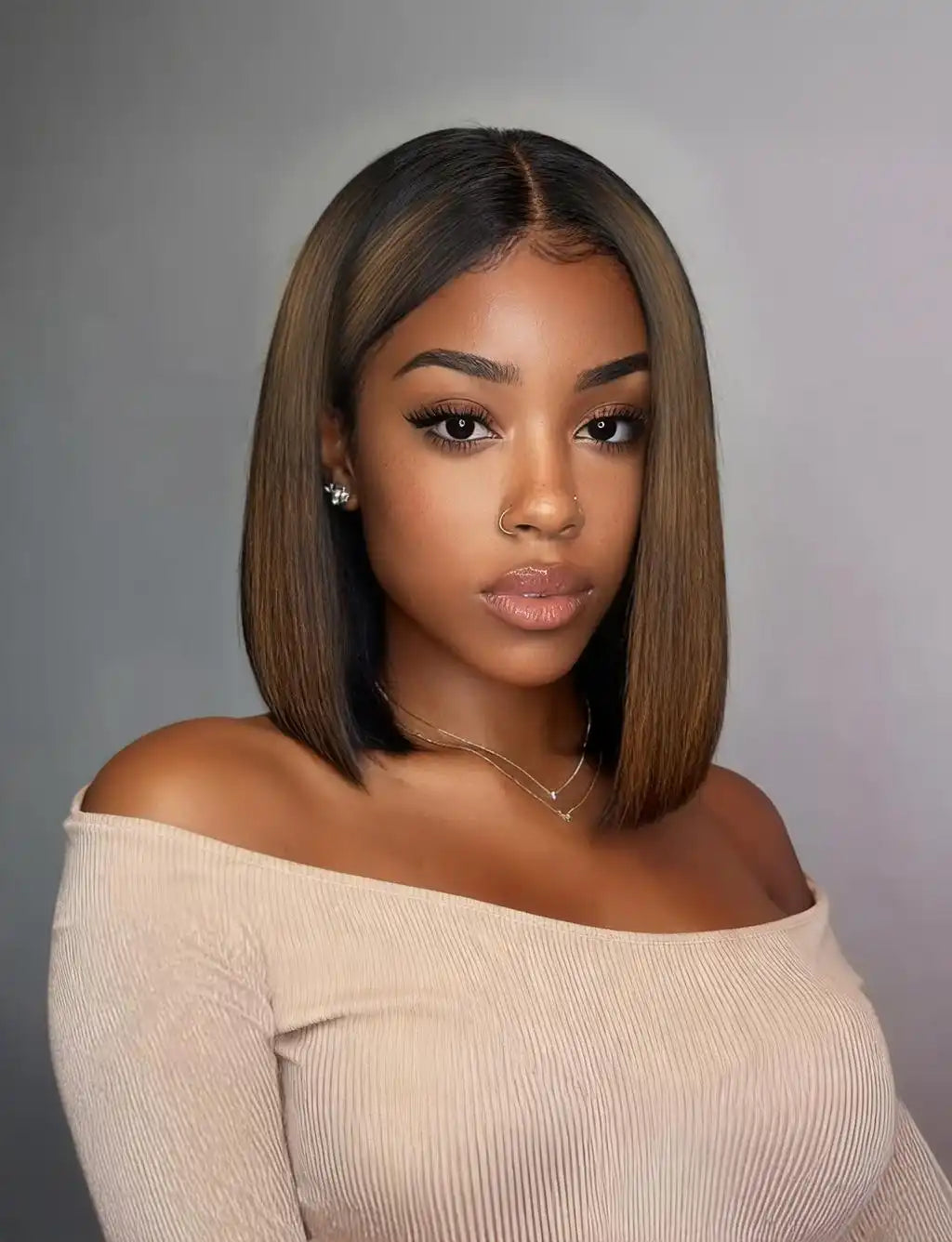 UNice Bye-Bye Slip 7x5 & 13x4 Lace Black to Chestnut Brown Ombre Yaki Bob Wig