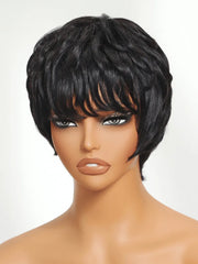 UNice Short Pixie Cut Human Hair Glueless Wig With Full Bangs