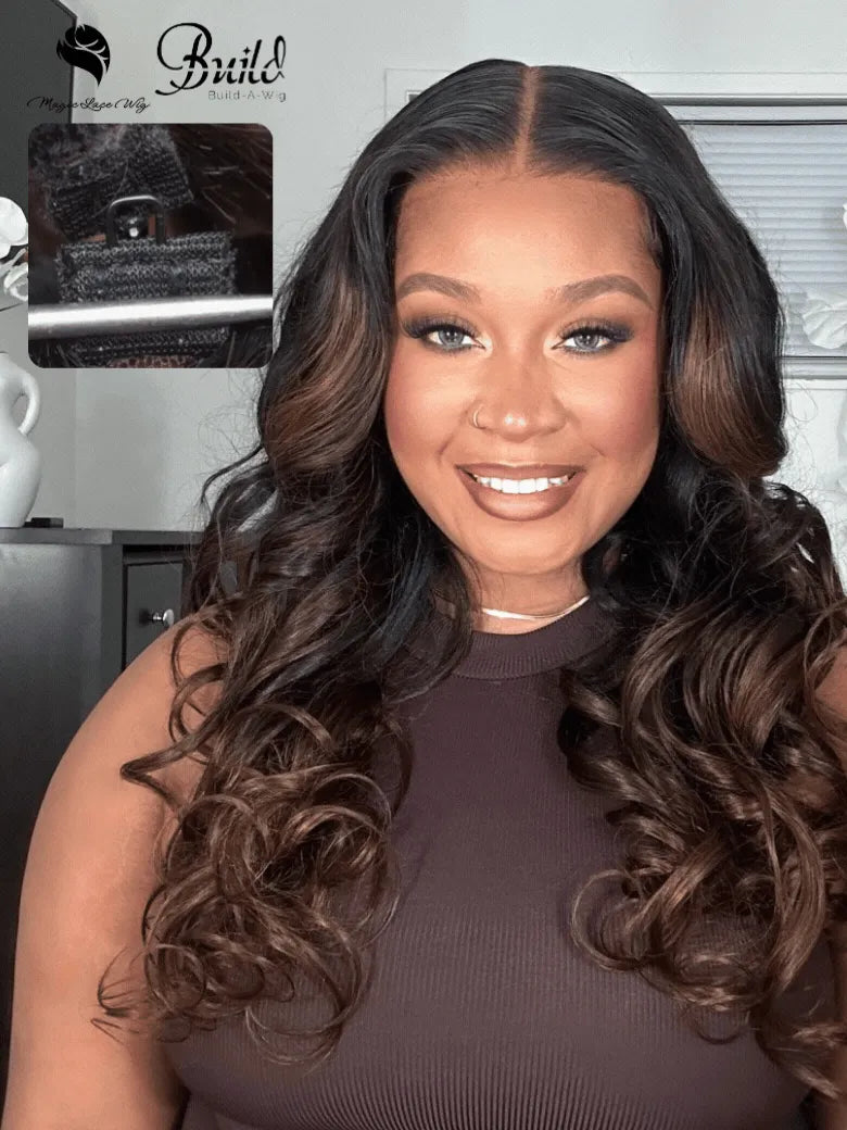 UNice Magic Lace Wig Black to Chestnut Brown Ombre Body Wave With Optional 7x5 Replaceable Lace Closure