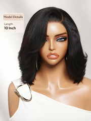 UNice Bye-Bye Slip™ 6x4 Lace Glueless Yaki Straight 90s Blowout Bob Wig with Side Part & Feathered Ends