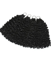 UNice Feather Crochet Human Hair Black Burmese Curly with Finger Coil Ends Micro Ring Loop Hook & Slay