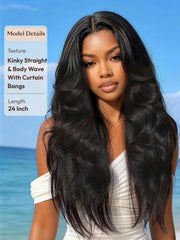 UNice 13x4 HD Real Scalp™ Wig Invisible Lace Frontal Black Kinky Straight Wig With Invisi Drawstring