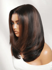 UNice Bye Bye Slip™ 7x5 Lace Chocolate Brown with Auburn Highlights Shoulder Length Layered Bob Glueless Wig