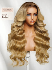 UNice 7x5 Bye-Bye Slip™ Lace Honey Blonde With Brown Roots Body Wavy Wigs with Face-Framing Layers