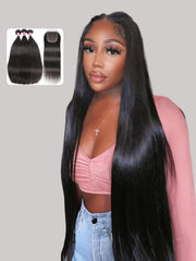UNice Hair 3 Bundles Peruvian Straight Hair Weft With HD Closure