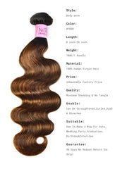 UNice #FB30 Brown Balayage Highlight 100% Human Hair 3Pcs Body Wave Human Hair Bundles