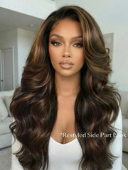 UNice 7x5 Bye Bye Slip™ Lace Black with Golden Brown Highlights Body Wave Wig With Flexi-Fit Drawstring 150% Density