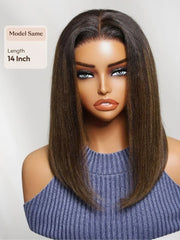 UNice 7x5 Bye Bye Slip™ Lace Balayage Highlights Yaki Straight Bob Wig with Invisi Drawstring