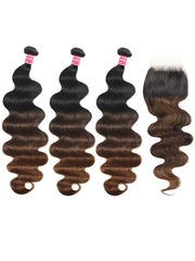 UNice Hair Bundles 3 Pcs/pack Black to Chestnut Brown Ombre Body Wave Virgin Human Hair