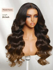 UNice 13x4 Bye Bye Slip™ Lace Frontal Dark to Brown Ombre with Caramel Blonde Ends Yaki Body Wave Glueless Wig