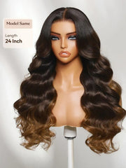 UNice 13x4 Bye Bye Slip™ Lace Frontal Dark to Brown Ombre with Caramel Blonde Ends Yaki Body Wave Glueless Wig