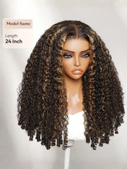 UNice Golden Brown Highlights Burmese Curly Wig With Finger Coil Ends Bye-Bye Slip™ 7×5 Lace Closure Glueless Glam-Ready Dimensional Color
