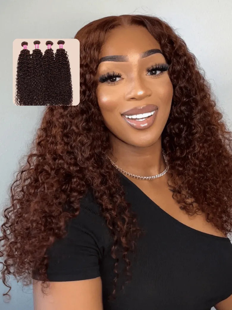 UNice Vibrant Reddish Brown Jerry Curl 4Pcs 100% Remy Human Hair Bundles Deal