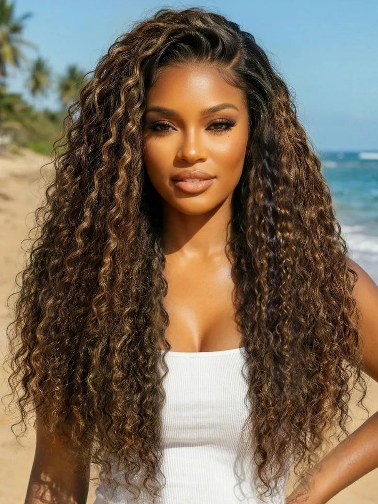 UNice 7x5 Bye Bye Slip™ Lace Balayage Highlights Water Wave Wig with Invisi Drawstring