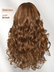 UNice Honey Brown Caramel Highlights Loose Wave Wig Bye-Bye Slip™ 13×4 Lace Front Glueless Glam-Ready Dimensional Color Curtain Bangs