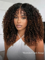 UNice 7x5 Bye Bye Slip™ Glueless Lace Black to Chestnut Brown Ombre Burmese Curly With Finger Coil Ends Wig-Vacation Ready With Flexi-Fit Drawstring