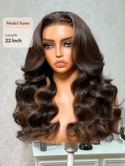 UNice Bye-Bye Slip™ Chocolate Brown Balayage 7×5 Lace Closure Glueless Glam With Highlights Loose Wave Wig With Invisi Drawstring