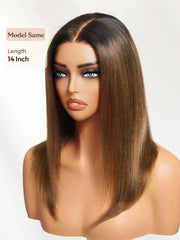 UNice Bye-Bye Slip 7x5 & 13x4 Lace Black to Chestnut Brown Ombre Yaki Bob Wig